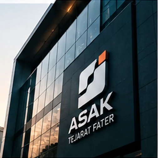 ASAK Tejarat Fater visual identity on an office facade